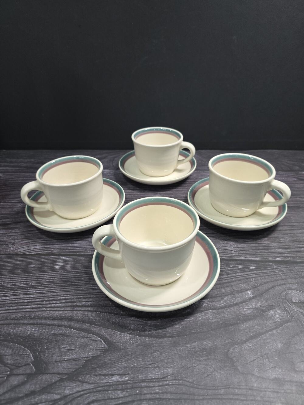 Set of 4 Pfaltzgraff Juniper Stoneware Tea Cups & Saucers - Excellent Condition